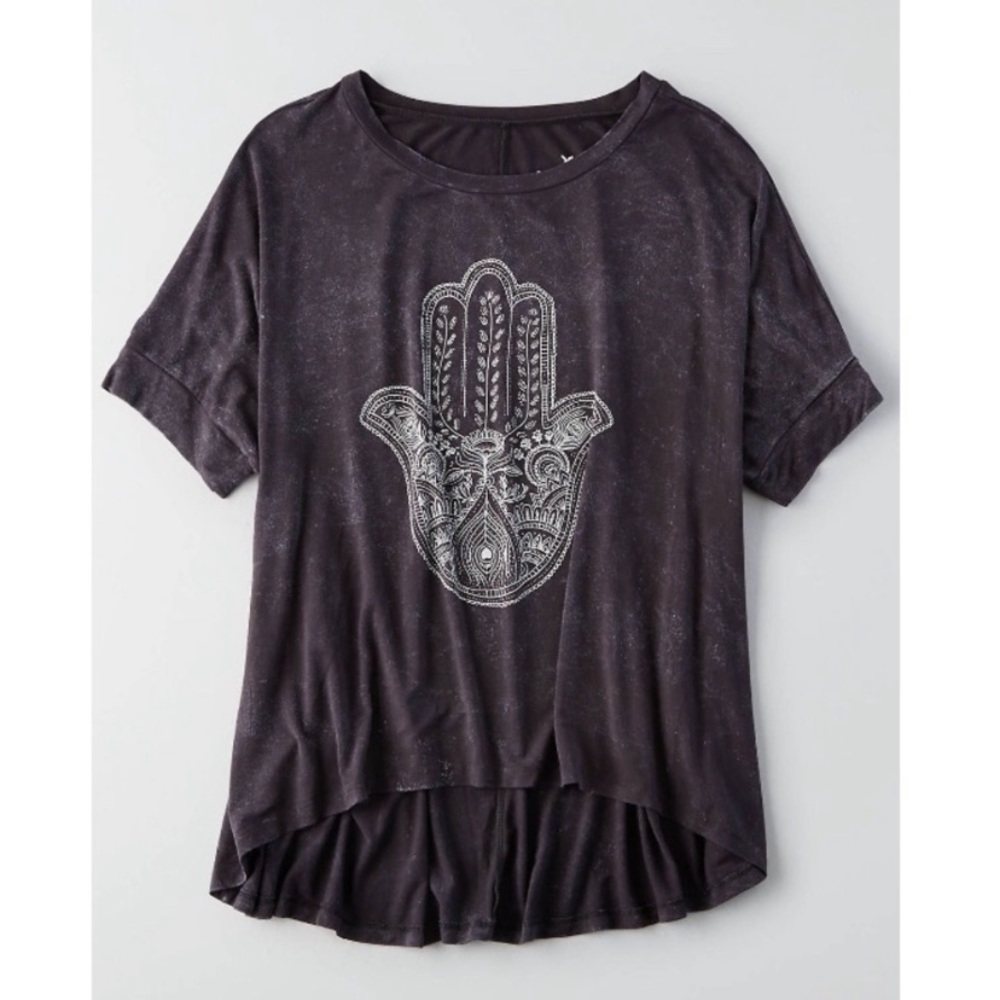 American Eagle AEO Soft & Sexy Hamsa Hand Graphic Tee Shirt High Low Hem Boho XS